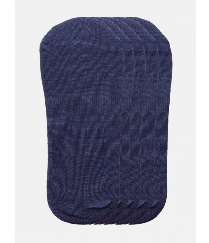 5 Pairs Unisex Casual Cotton Blended Solid No-show Socks (Navy)