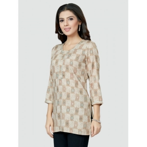 Generic Women's Casual 3/4 Sleeves Printed Rayon Short Top (Beige)