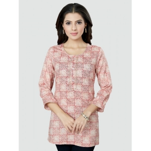 Generic Women's Casual 3/4 Sleeves Printed Rayon Short Top (Pink)
