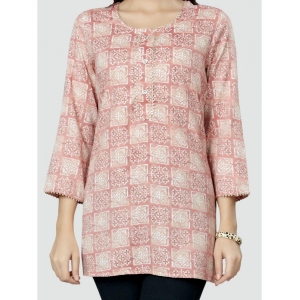 Generic Women's Casual 3/4 Sleeves Printed Rayon Short Top (Pink)