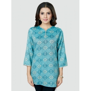 Generic Women's Casual 3/4 Sleeves Printed Rayon Short Top (Blue)