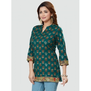 Generic Women's Casual 3/4 Sleeves Printed Rayon Short Top (Green)
