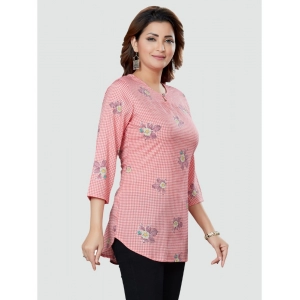 Generic Women's Casual 3/4 Sleeves Printed Rayon Short Top (Pink)