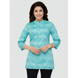 Generic Women's Casual 3/4 Sleeves Printed Rayon Short Top (Sky Blue)