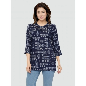 Generic Women's Casual 3/4 Sleeves Printed Rayon Short Top (Blue)