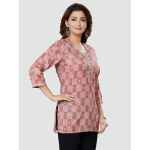 Generic Women's Casual 3/4 Sleeves Printed Rayon Short Top (Pink)