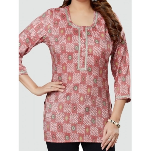 Generic Women's Casual 3/4 Sleeves Printed Rayon Short Top (Pink)