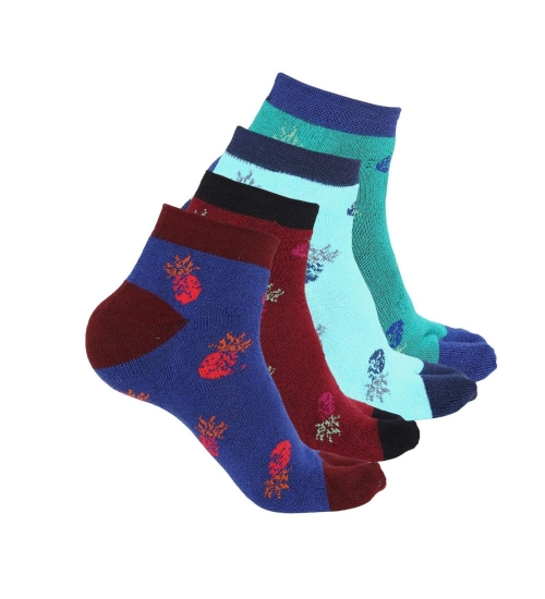 4 Pairs Women's Casual Cotton Blended Printed Ankle length Socks (Assorted)