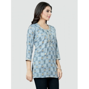 Generic Women's Casual 3/4 Sleeves Printed Rayon Short Top (Blue)