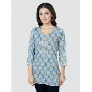 Generic Women's Casual 3/4 Sleeves Printed Rayon Short Top (Blue)