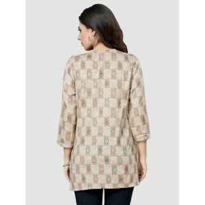 Generic Women's Casual 3/4 Sleeves Printed Rayon Short Top (Beige)