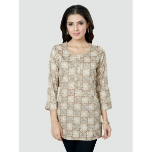Generic Women's Casual 3/4 Sleeves Printed Rayon Short Top (Beige)