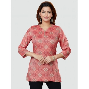 Generic Women's Casual 3/4 Sleeves Printed Rayon Short Top (Pink)