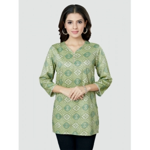 Generic Women's Casual 3/4 Sleeves Printed Rayon Short Top (Green)