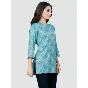 Generic Women's Casual 3/4 Sleeves Printed Rayon Short Top (Blue)