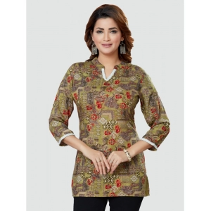 Generic Women's Casual 3/4 Sleeves Printed Rayon Short Top (Beige)