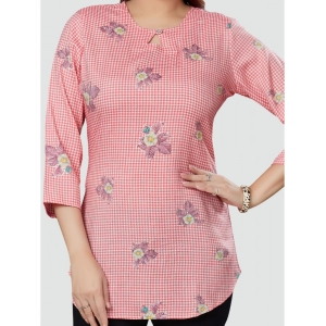 Generic Women's Casual 3/4 Sleeves Printed Rayon Short Top (Pink)