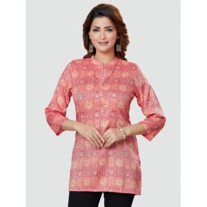Generic Women's Casual 3/4 Sleeves Printed Rayon Short Top (Pink)