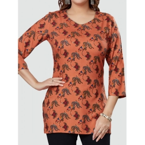 Generic Women's Casual 3/4 Sleeves Printed Rayon Short Top (Peach)