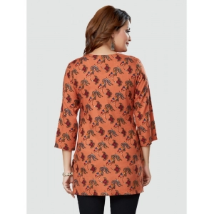 Generic Women's Casual 3/4 Sleeves Printed Rayon Short Top (Peach)