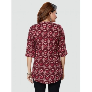Generic Women's Casual 3/4 Sleeves Printed Rayon Short Top (Wine)