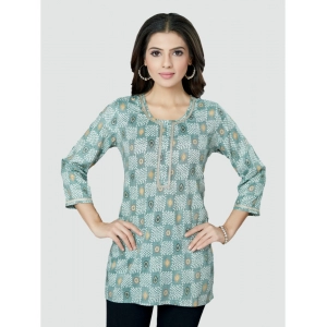 Generic Women's Casual 3/4 Sleeves Printed Rayon Short Top (Grey)