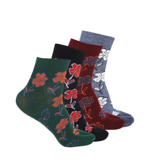 4 Pairs Women's Casual Cotton Blended Printed Ankle length Socks (Assorted)