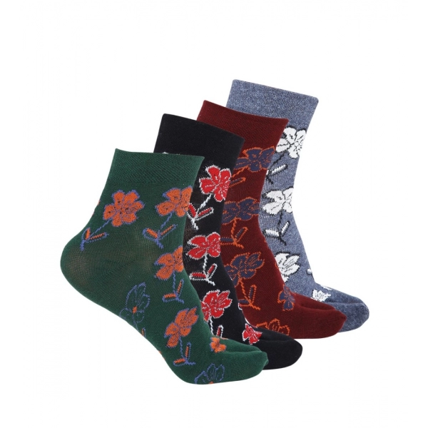 Dropship 4 Pairs Women's Casual Cotton Blended Printed Ankle length Socks (Assorted)