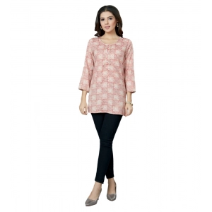 Generic Women's Casual 3/4 Sleeves Printed Rayon Short Top (Pink)