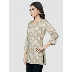 Generic Women's Casual 3/4 Sleeves Printed Rayon Short Top (Beige)