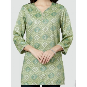 Generic Women's Casual 3/4 Sleeves Printed Rayon Short Top (Green)