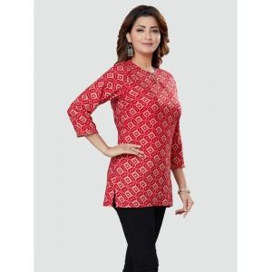 Generic Women's Casual 3/4 Sleeves Printed Rayon Short Top (Red)