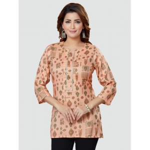 Generic Women's Casual 3/4 Sleeves Printed Rayon Short Top (Peach)