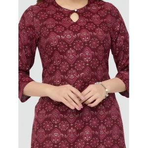 Generic Women's Casual 3/4 Sleeves Printed Rayon Short Top (Maroon)