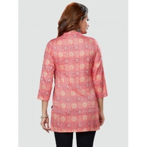 Generic Women's Casual 3/4 Sleeves Printed Rayon Short Top (Pink)
