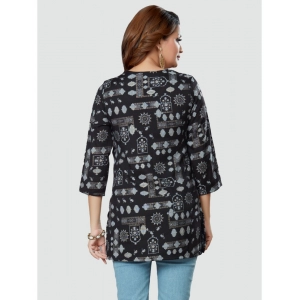 Generic Women's Casual 3/4 Sleeves Printed Rayon Short Top (Black)