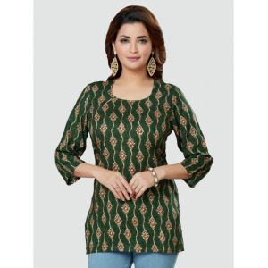 Generic Women's Casual 3/4 Sleeves Printed Rayon Short Top (Green)