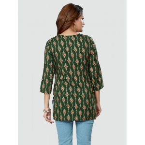 Generic Women's Casual 3/4 Sleeves Printed Rayon Short Top (Green)