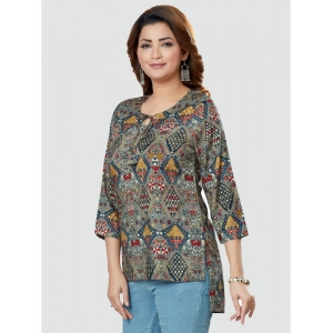 Generic Women's Casual 3/4 Sleeves Printed Rayon Short Top (Multicolor)