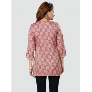 Generic Women's Casual 3/4 Sleeves Printed Rayon Short Top (Pink)