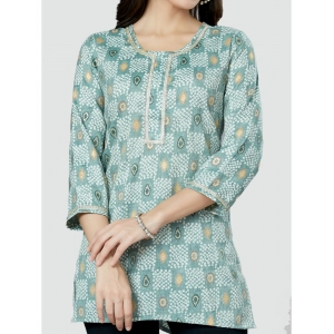 Generic Women's Casual 3/4 Sleeves Printed Rayon Short Top (Grey)