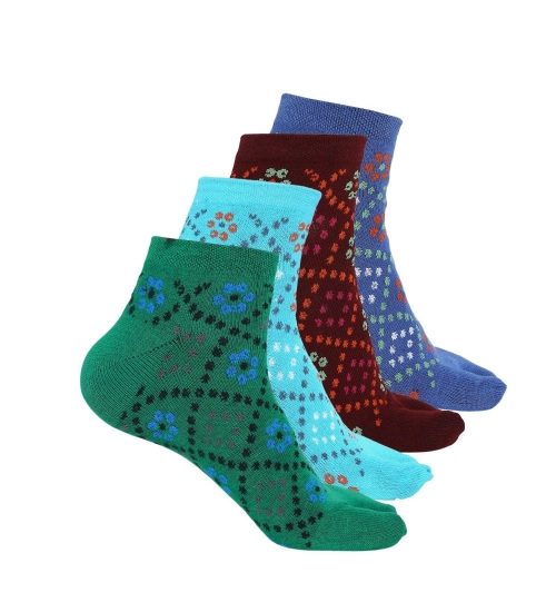 4 Pairs Women's Casual Cotton Blended Printed Ankle length Socks (Assorted)