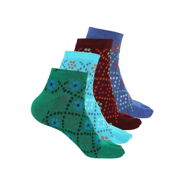 Dropship 4 Pairs Women's Casual Cotton Blended Printed Ankle length Socks (Assorted)