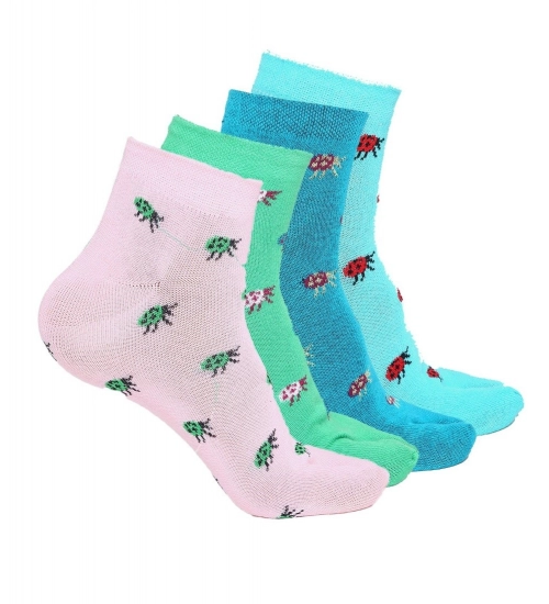 4 Pairs Women's Casual Cotton Blended Printed Ankle length Socks (Assorted)