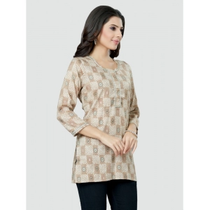 Generic Women's Casual 3/4 Sleeves Printed Rayon Short Top (Beige)
