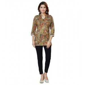 Generic Women's Casual 3/4 Sleeves Printed Rayon Short Top (Beige)