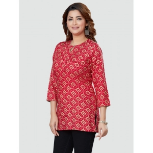 Generic Women's Casual 3/4 Sleeves Printed Rayon Short Top (Red)