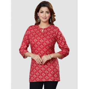 Generic Women's Casual 3/4 Sleeves Printed Rayon Short Top (Red)