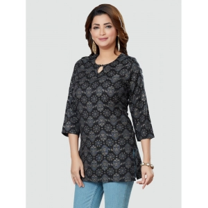 Generic Women's Casual 3/4 Sleeves Printed Rayon Short Top (Black)