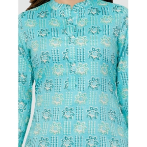 Generic Women's Casual 3/4 Sleeves Printed Rayon Short Top (Sky Blue)